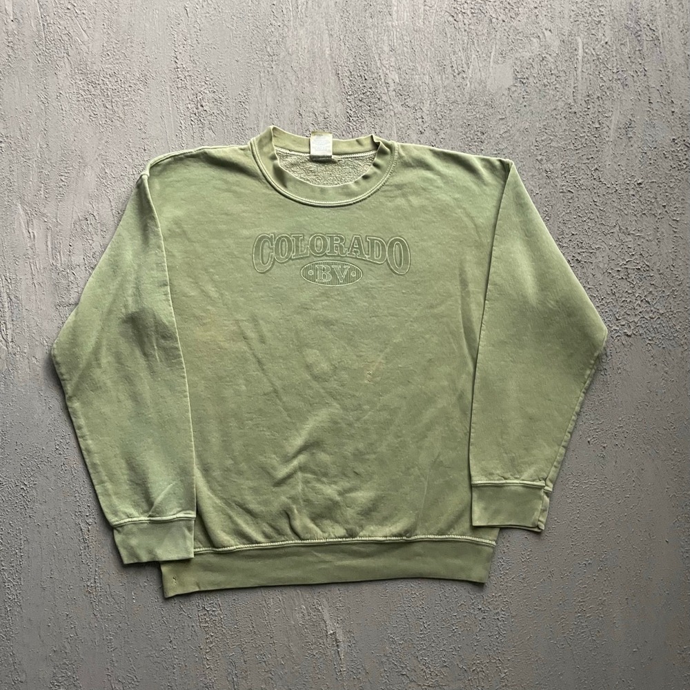 Vintage Colorado BV Graphic Sweatshirt Mens Medium Green 90s Gildan Heavy Blend